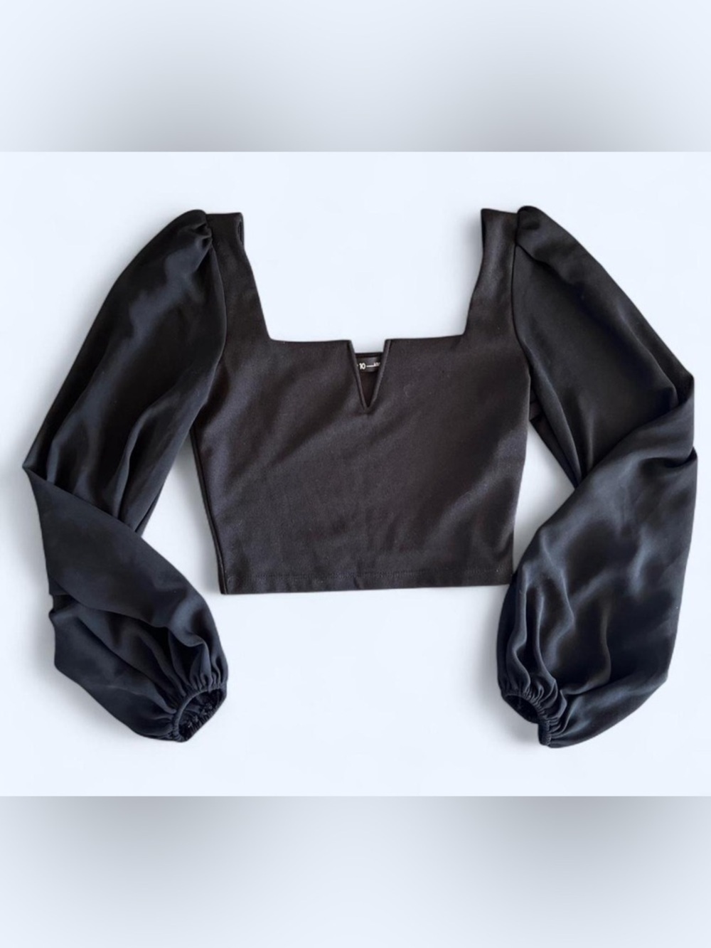 Top10 Womens Black Square Neck Puff Sleeve Crop Top Small‎